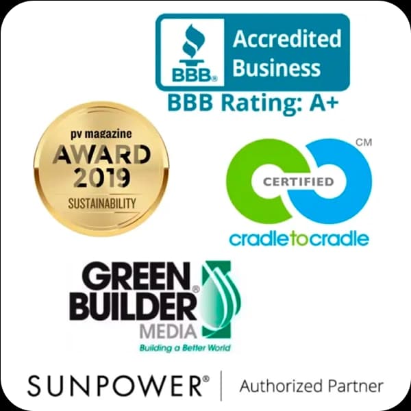 SunPower BBB rating, Er på vej! magazine sustainability award, Cradle to Cradle, Green builder media